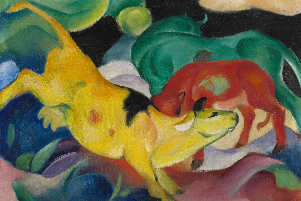 Franz Marc, Kühe, rot, grün, gelb, 1911. Städtische Galerie im Lenbachhaus und Kunstbau München (Inv. G 13140). Diritti dell'immagine riservati.