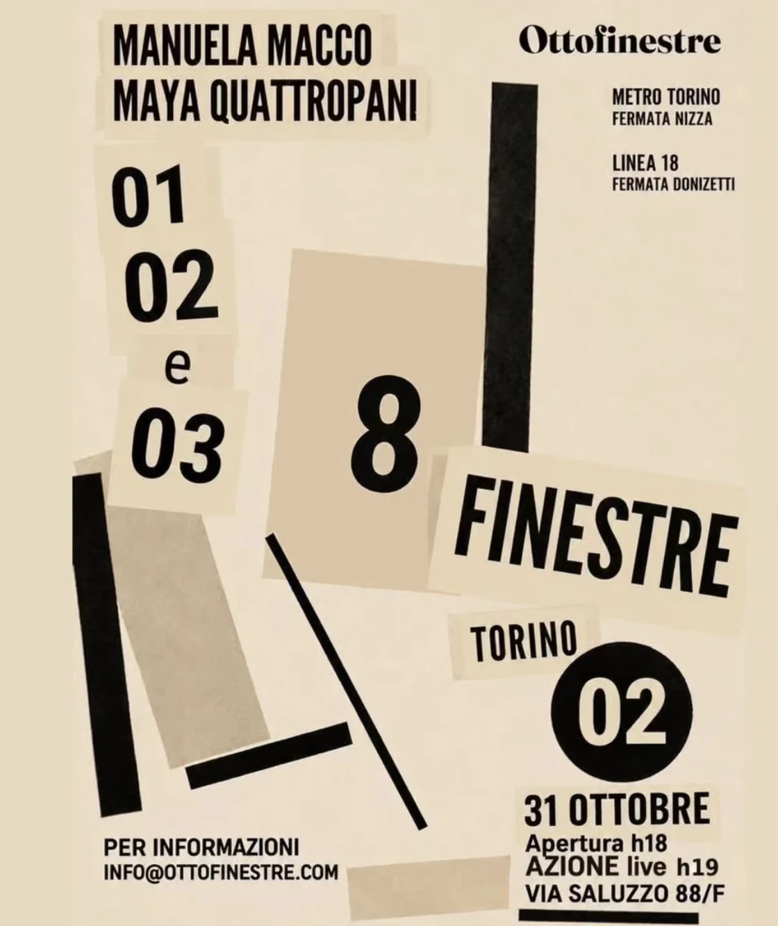 Manuela Macco e Maya Quattropani, locandina della mostra «8 Finestre — Torino 02», Ottofinestre, Torino, 2026.